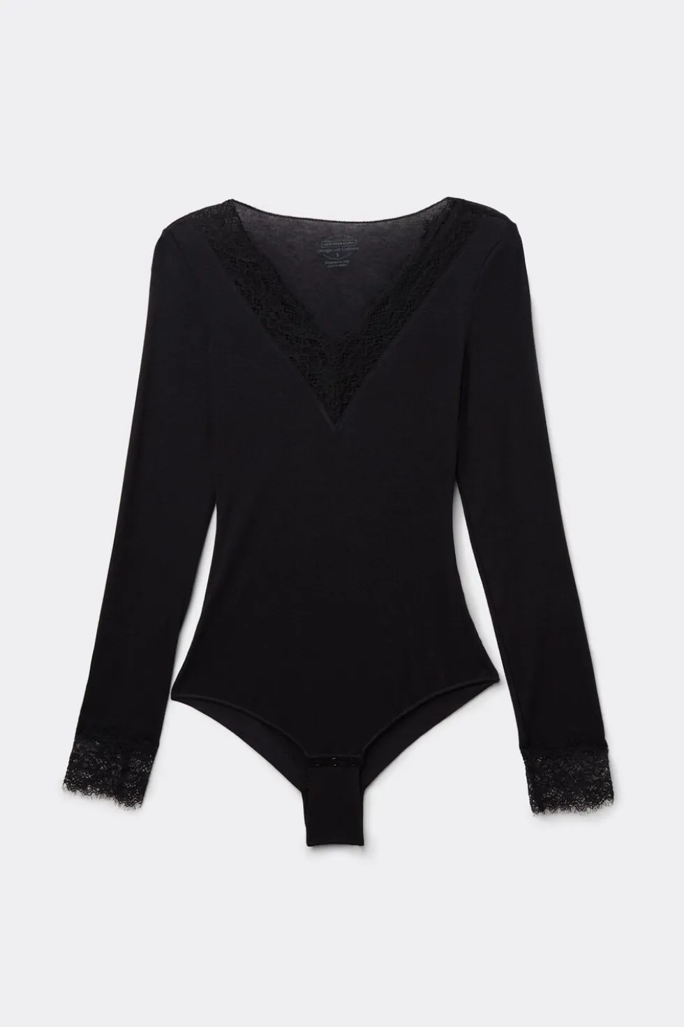 Long Sleeve Bodysuit in Ultralight Modal with Cashmere and Lace