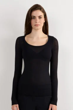 Long Sleeve Scoop Neck Top in Ultralight Modal with Cashmere