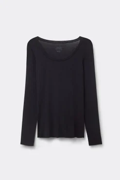 Long Sleeve Scoop Neck Top in Ultralight Modal with Cashmere
