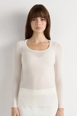 Long Sleeve Scoop Neck Top in Ultralight Modal with Cashmere