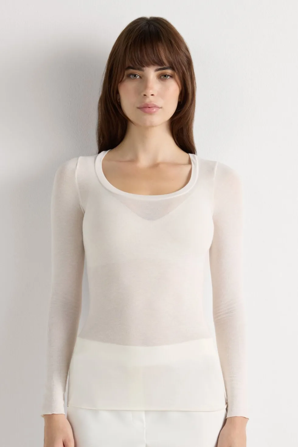 Long Sleeve Scoop Neck Top in Ultralight Modal with Cashmere