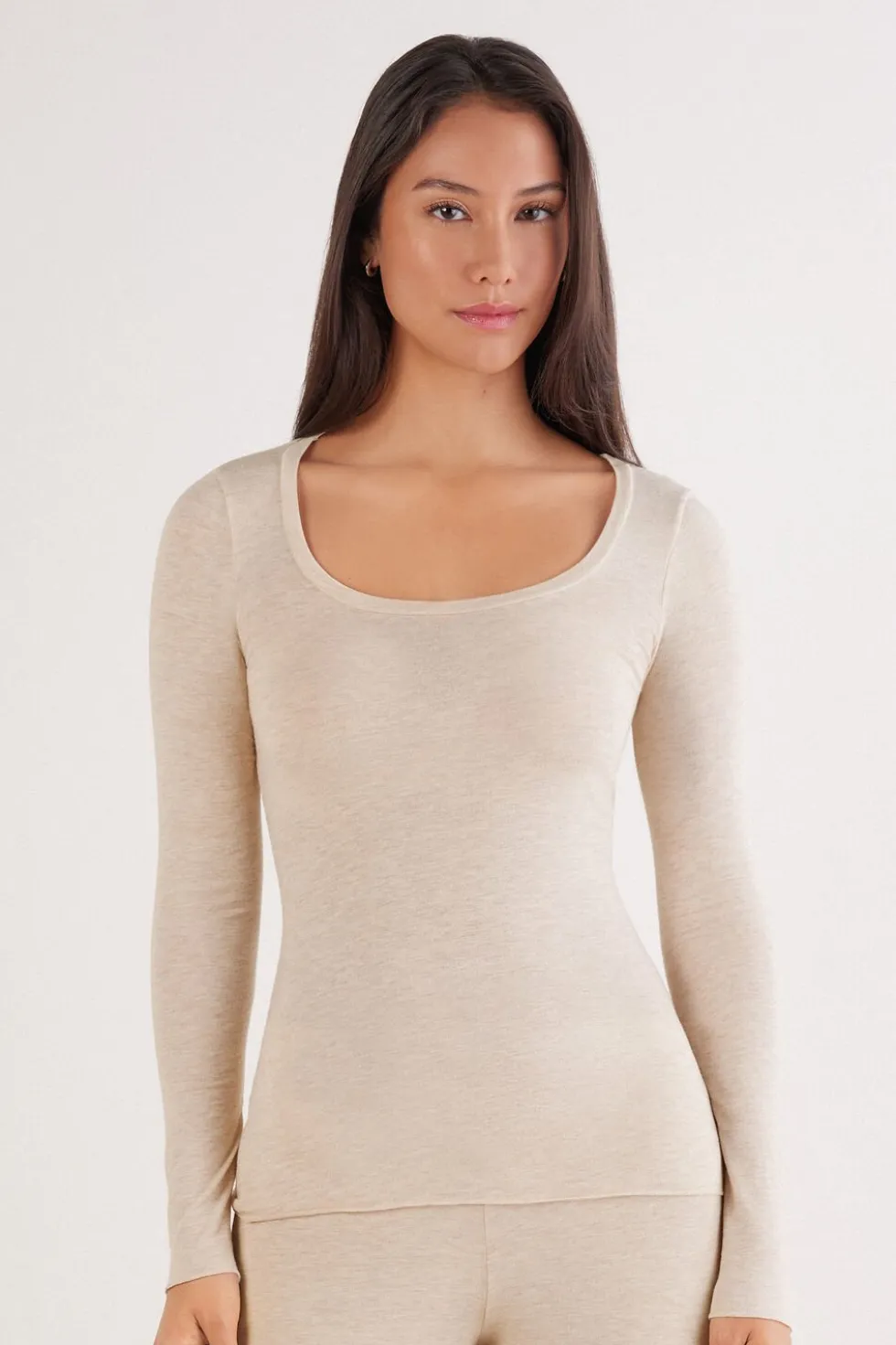 Long Sleeve Scoop Neck Top in Ultralight Modal with Cashmere