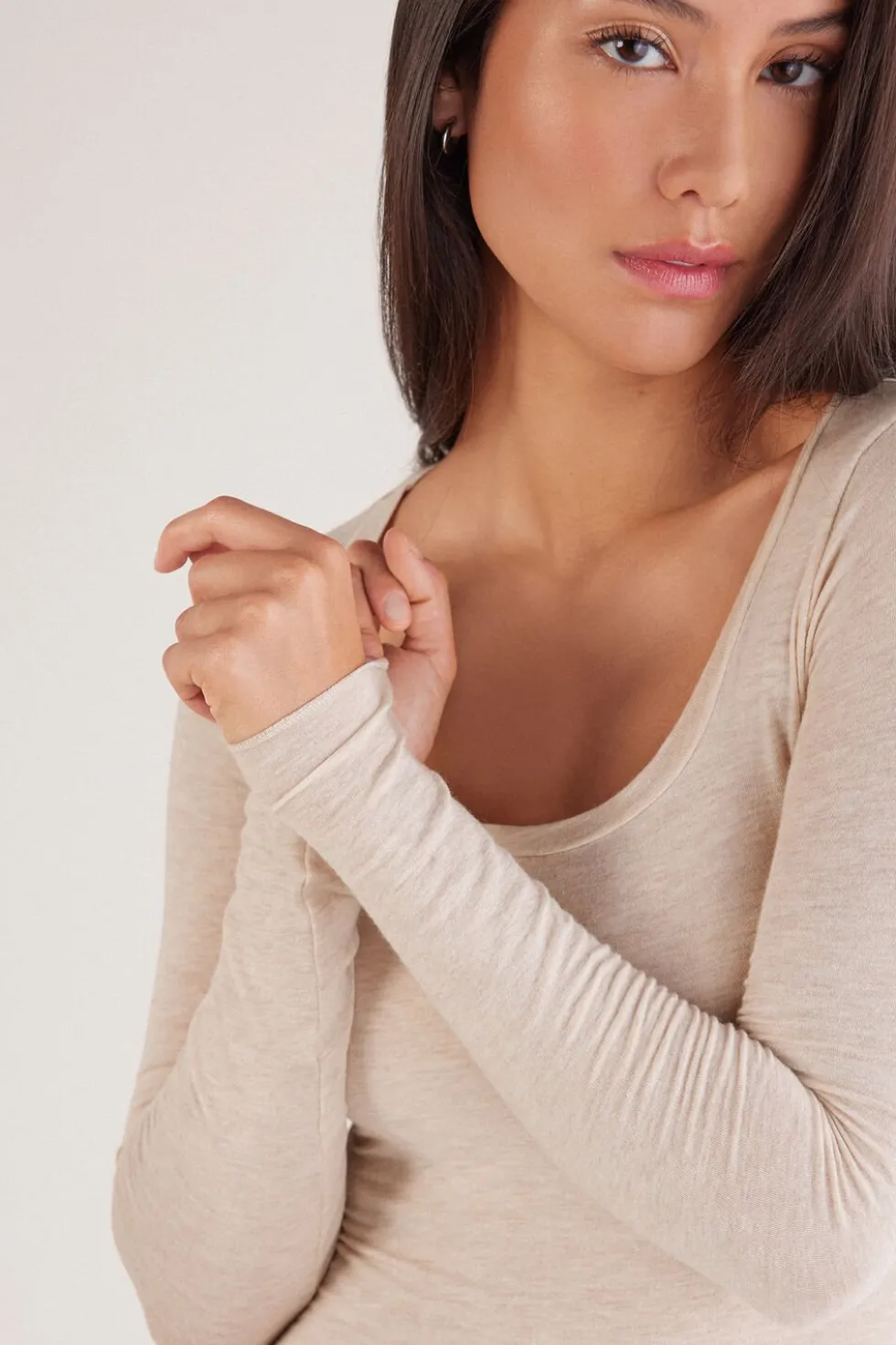 Long Sleeve Scoop Neck Top in Ultralight Modal with Cashmere