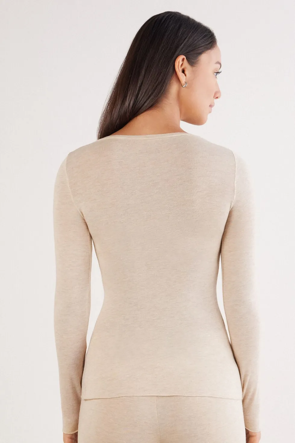 Long Sleeve Scoop Neck Top in Ultralight Modal with Cashmere