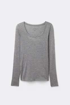 Long Sleeve Scoop Neck Top in Ultralight Modal with Cashmere