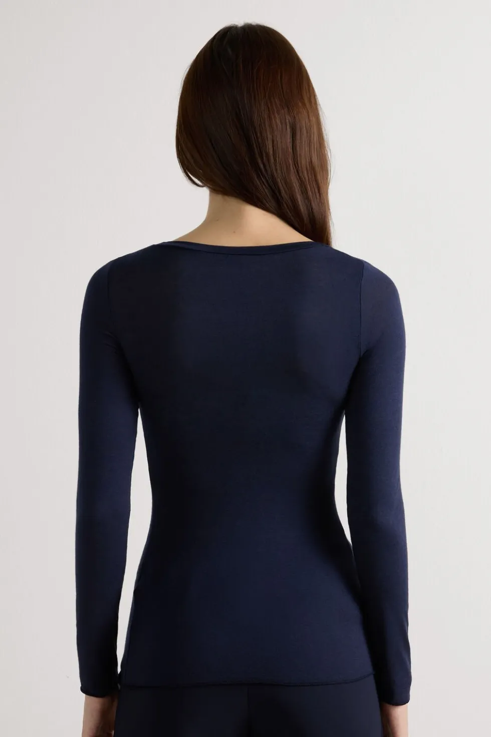 Long Sleeve Scoop Neck Top in Ultralight Modal with Cashmere