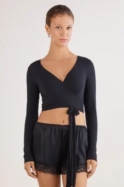 Long Sleeve Wrap Top in Modal Ultralight with Cashmere