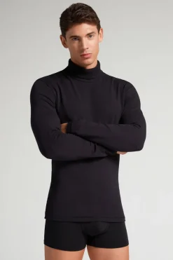 Long-sleeve High-Neck Modal-Cashmere Top