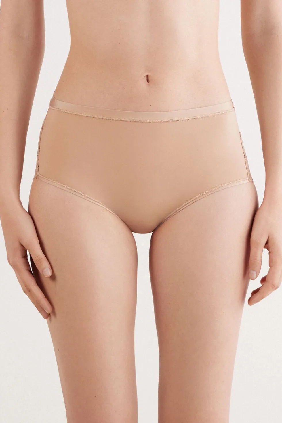 Microfiber and Lace High Rise Panties