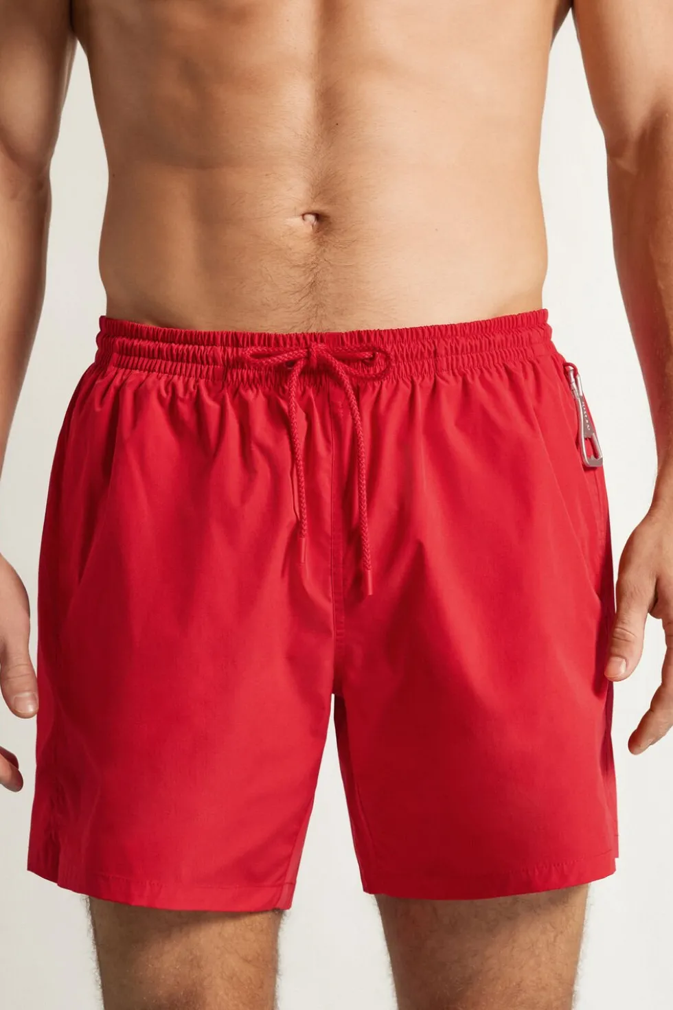 Mid-Length Solid Color Swim Trunks