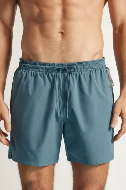 Mid-Length Solid Color Swim Trunks