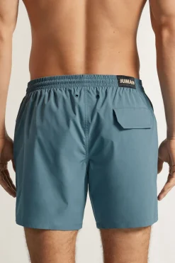 Mid-Length Solid Color Swim Trunks