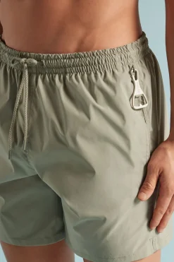 Mid-Length Solid Color Swim Trunks