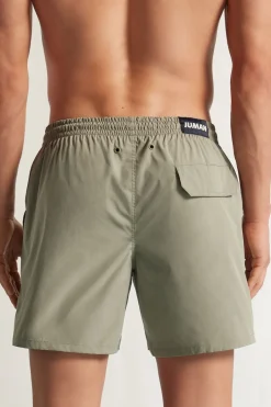 Mid-Length Solid Color Swim Trunks