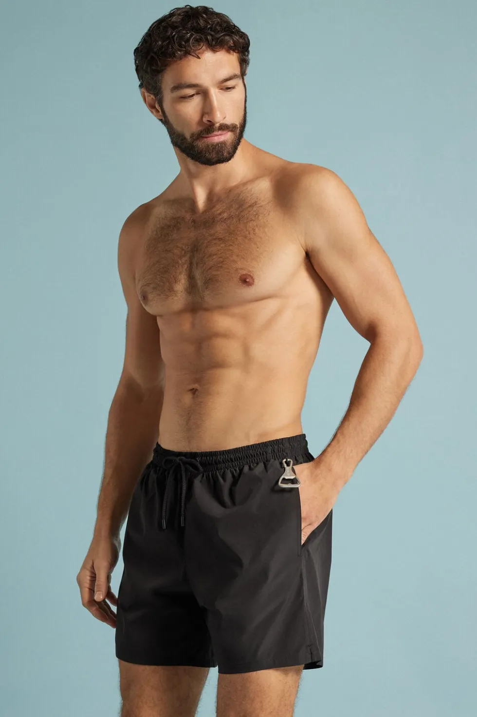 Mid-Length Solid Color Swim Trunks