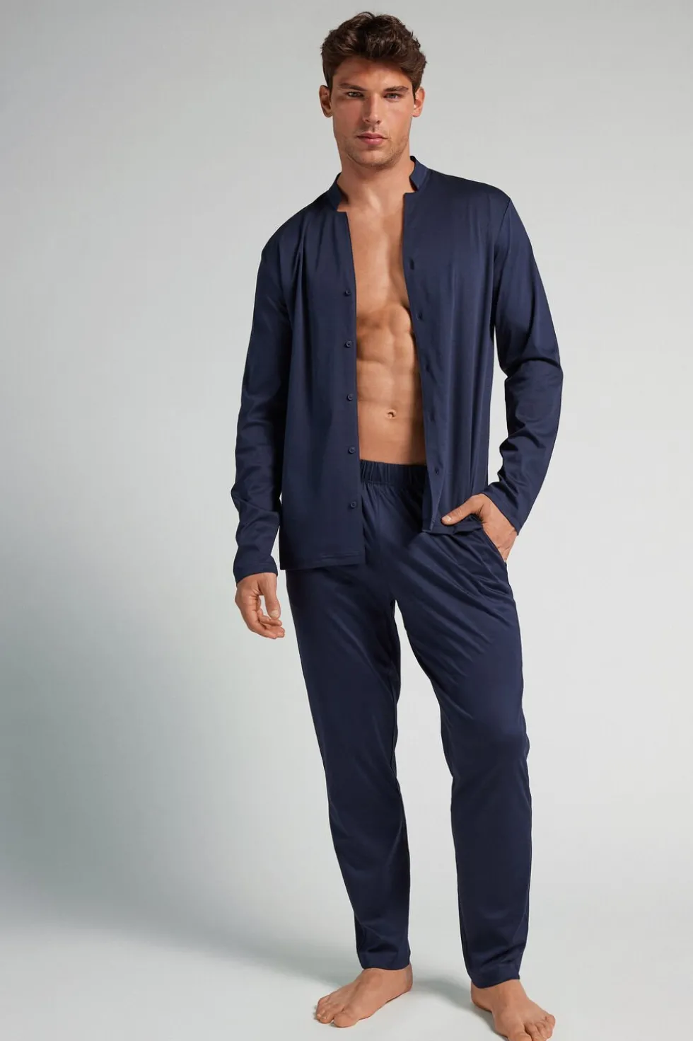 Open Front Full Length Pajamas in Cotton