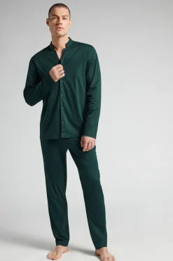 Open Front Full Length Pajamas in Cotton