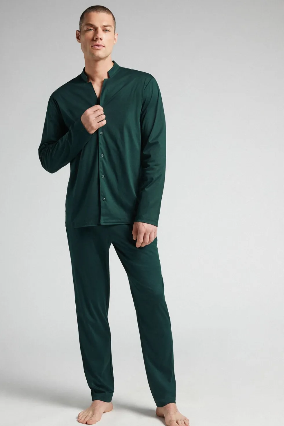 Open Front Full Length Pajamas in Cotton