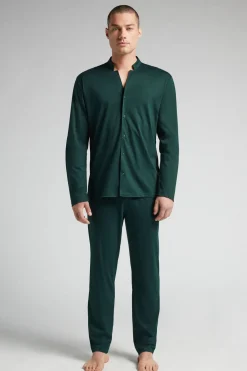 Open Front Full Length Pajamas in Cotton