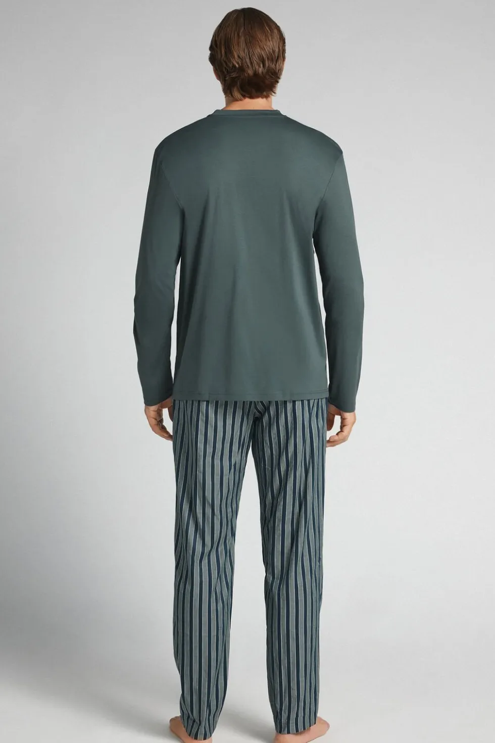 Premium Mercerized Cotton and Stripe Print Cloth Full Length Pajamas