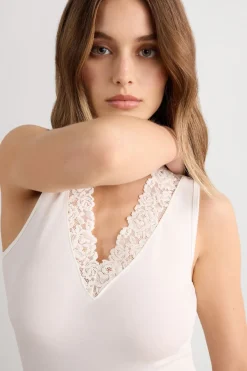 Pretty Flower Modal and Lace Tank Top