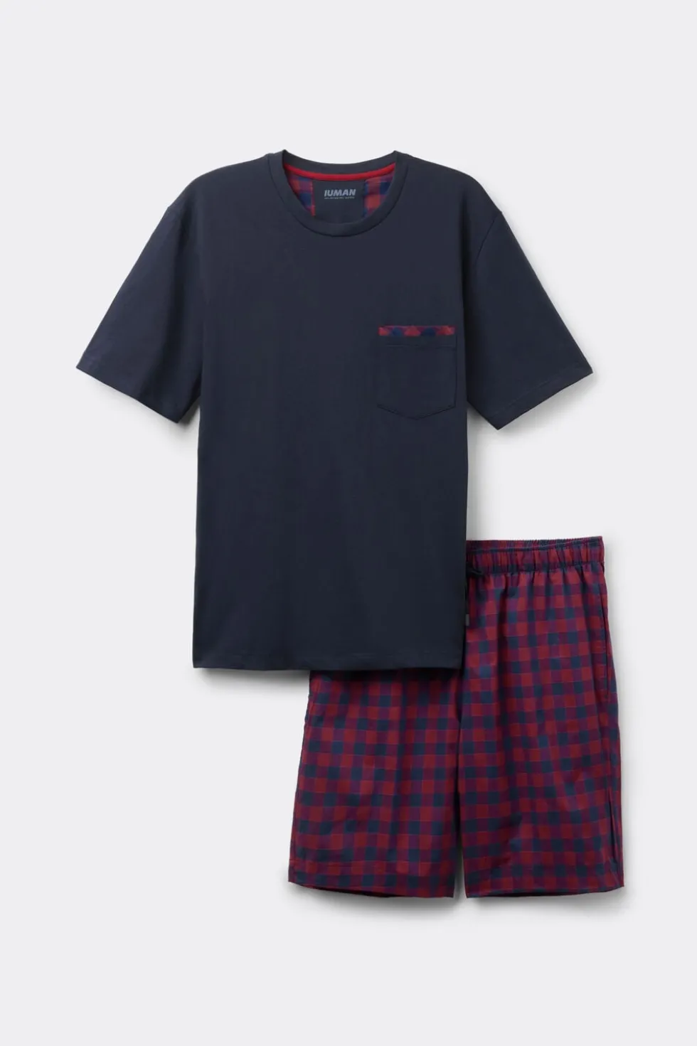 Red and Blue Check Print Cloth and Cotton Short Pajamas