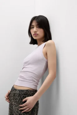 Ribbed Cotton Lamé Tank Top