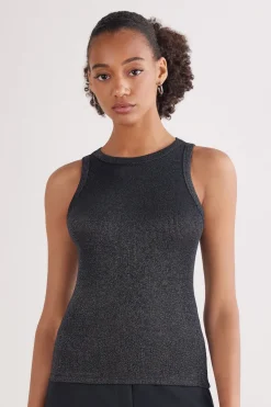 Ribbed Cotton Lamé Tank Top