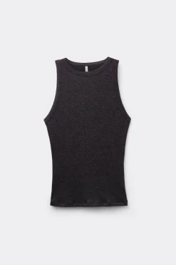 Ribbed Cotton Lamé Tank Top