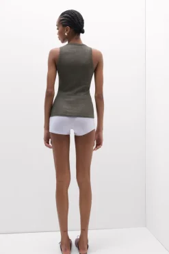 Ribbed Cotton Lamé Tank Top