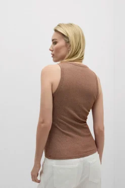 Ribbed Cotton Lamé Tank Top