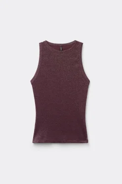 Ribbed Cotton Lamé Tank Top