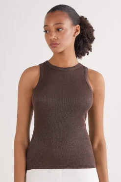 Ribbed Cotton Lamé Tank Top