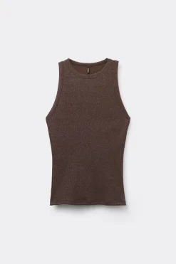 Ribbed Cotton Lamé Tank Top