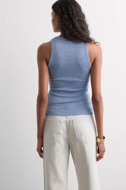 Ribbed Cotton Lamé Tank Top