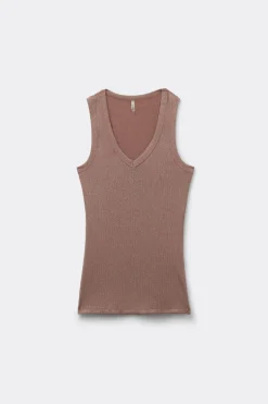 Ribbed Cotton Lamé V-Neck Tank Top
