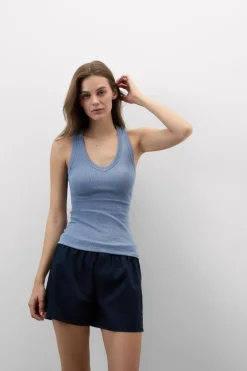 Ribbed Cotton Lamé V-Neck Tank Top