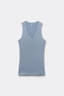 Ribbed Cotton Lamé V-Neck Tank Top