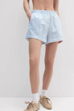 Romantic Stripes Plumetis Cotton Canvas Shorts