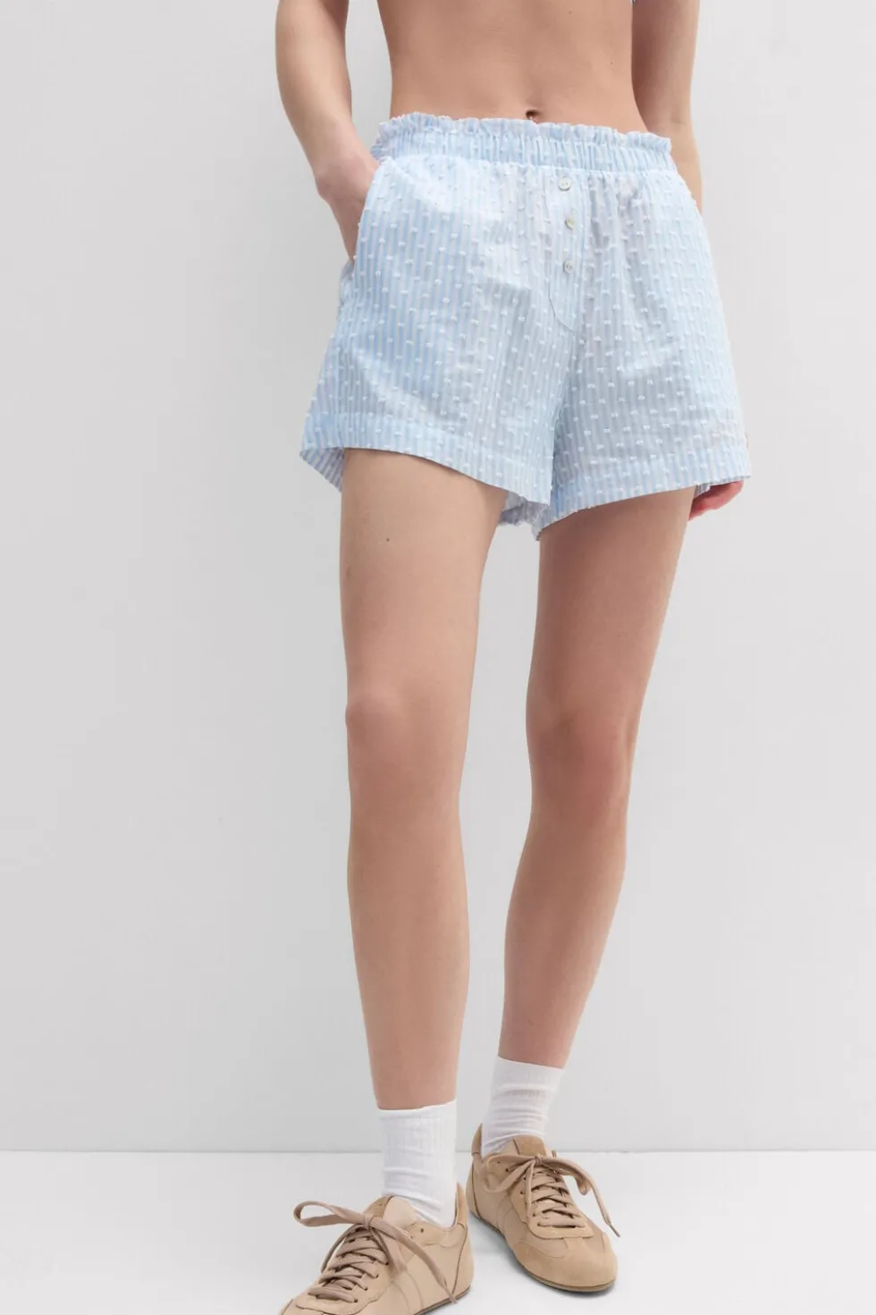 Romantic Stripes Plumetis Cotton Canvas Shorts