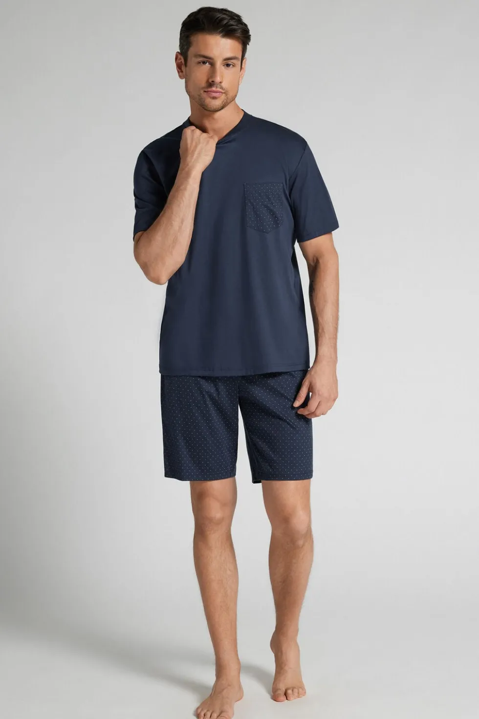 Short Mercerized Cotton Pajamas with Polka Dot Print filo Premium