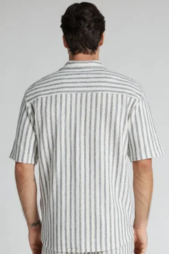 Short Sleeved Bowling Shirt with Stripes