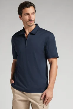 Short-Sleeved Mercerized Cotton Polo Shirt with Zip filo Premium