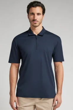 Short-Sleeved Mercerized Cotton Polo Shirt with Zip filo Premium