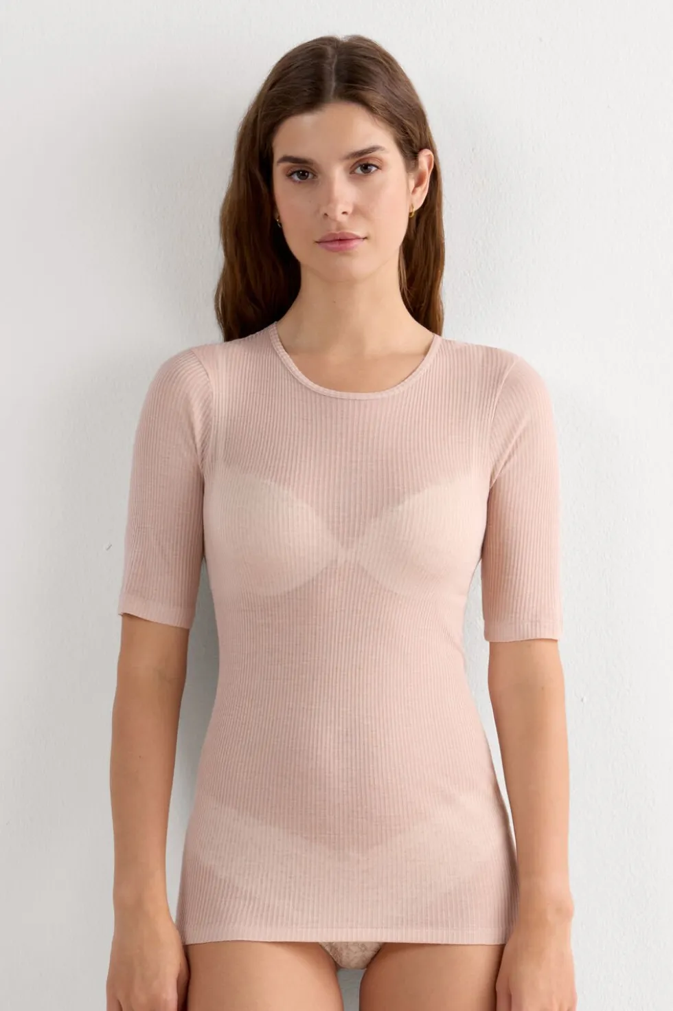 Short-Sleeved Top in Ultranatural with Cashmere
