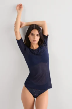 Short-Sleeved Top in Ultranatural with Cashmere