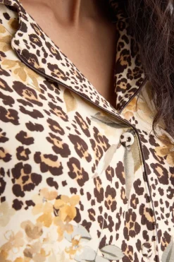 Simply Iconic Button Up Full Length Pajamas in Animal Print Modal