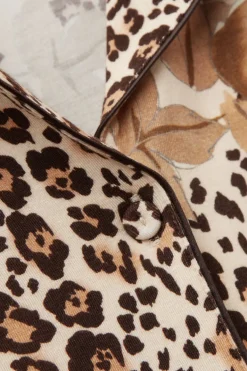 Simply Iconic Button Up Full Length Pajamas in Animal Print Modal