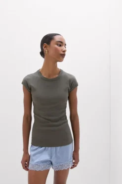 Superior Cotton Ribbed Short Sleeve Top