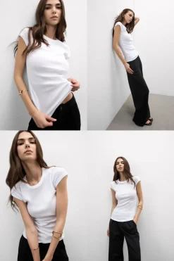 Superior Cotton Ribbed Short Sleeve Top